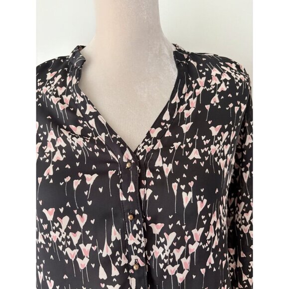 LC Lauren Conrad XS Black & Pink Heart Print Popover Blouse - Picture 2 of 6